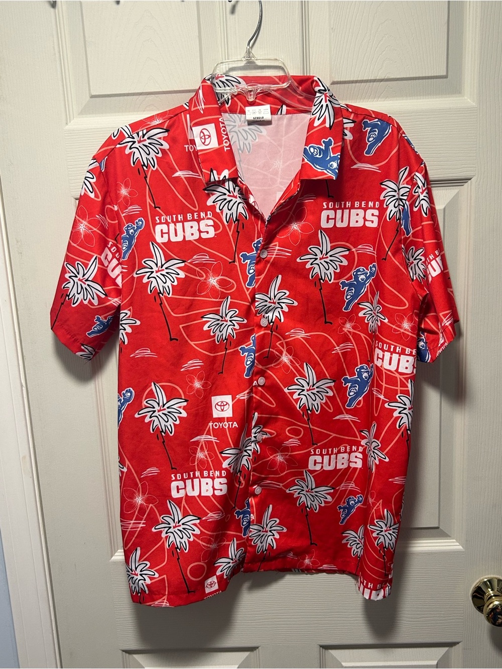 South Bend Cubs Hawaiian Shirt Red MiLB Baseball Button Up Allover Print Large